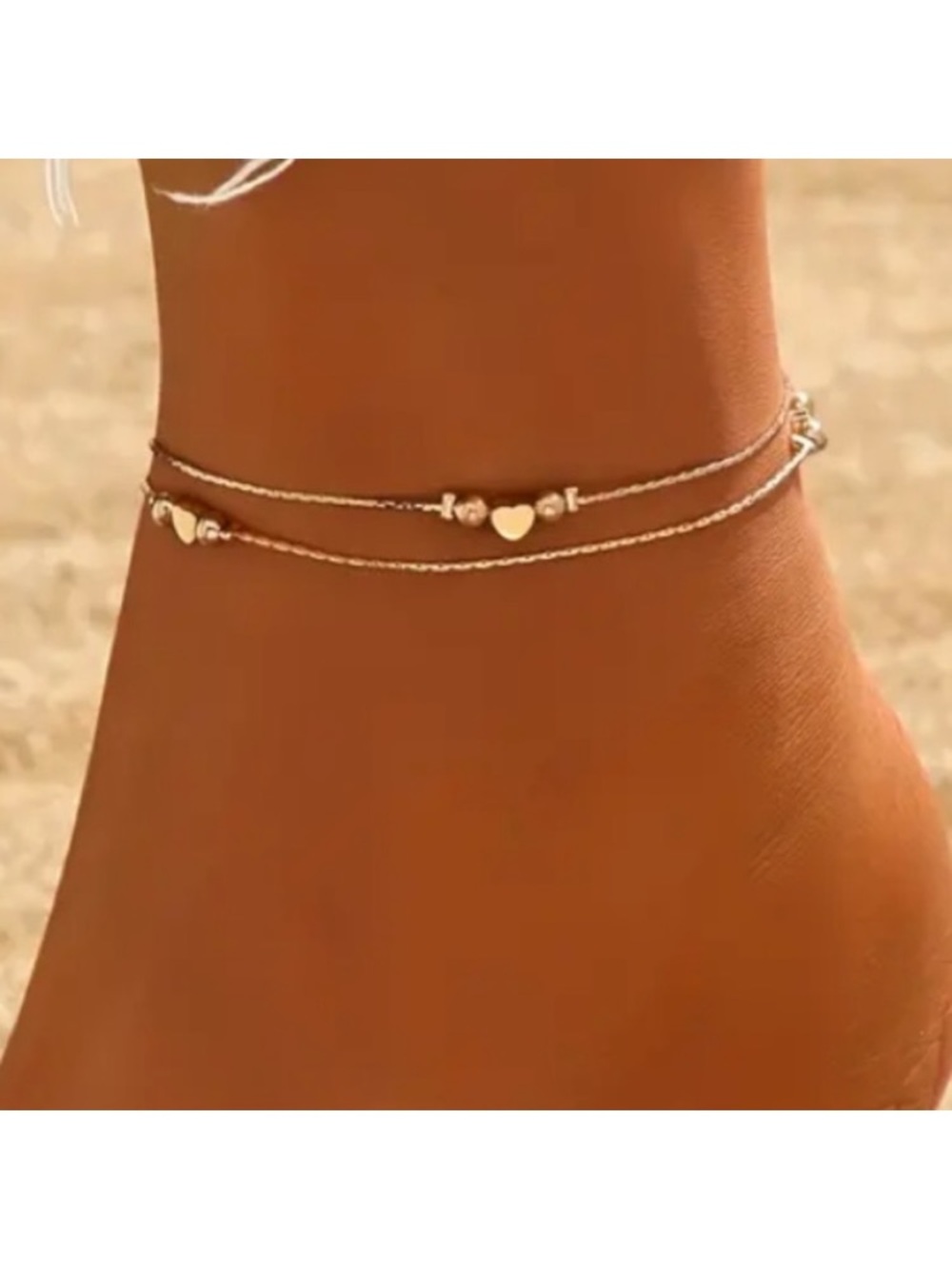 Dainty Heart Gold Toned Layered Anklet